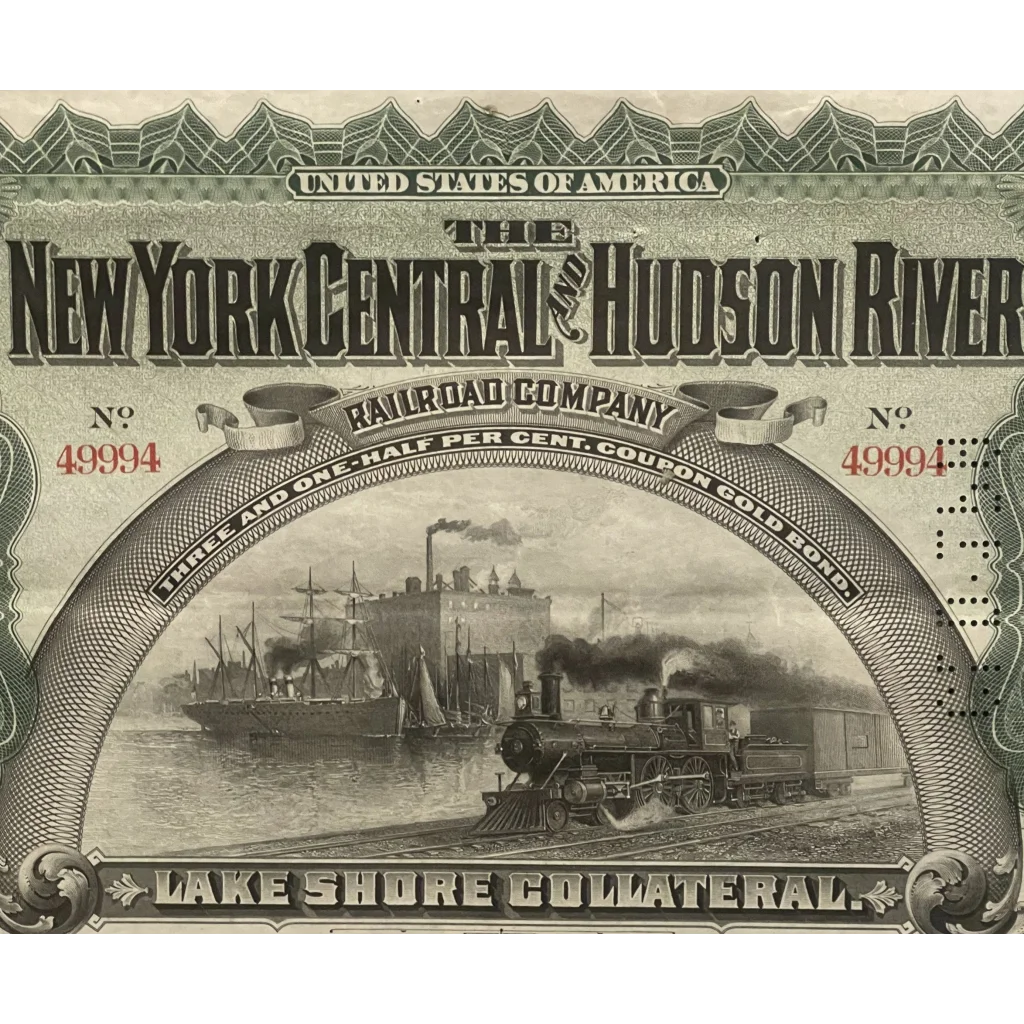 Antique 1898 New York Central and Hudson River Railroad Co. Gold Bond Certificate