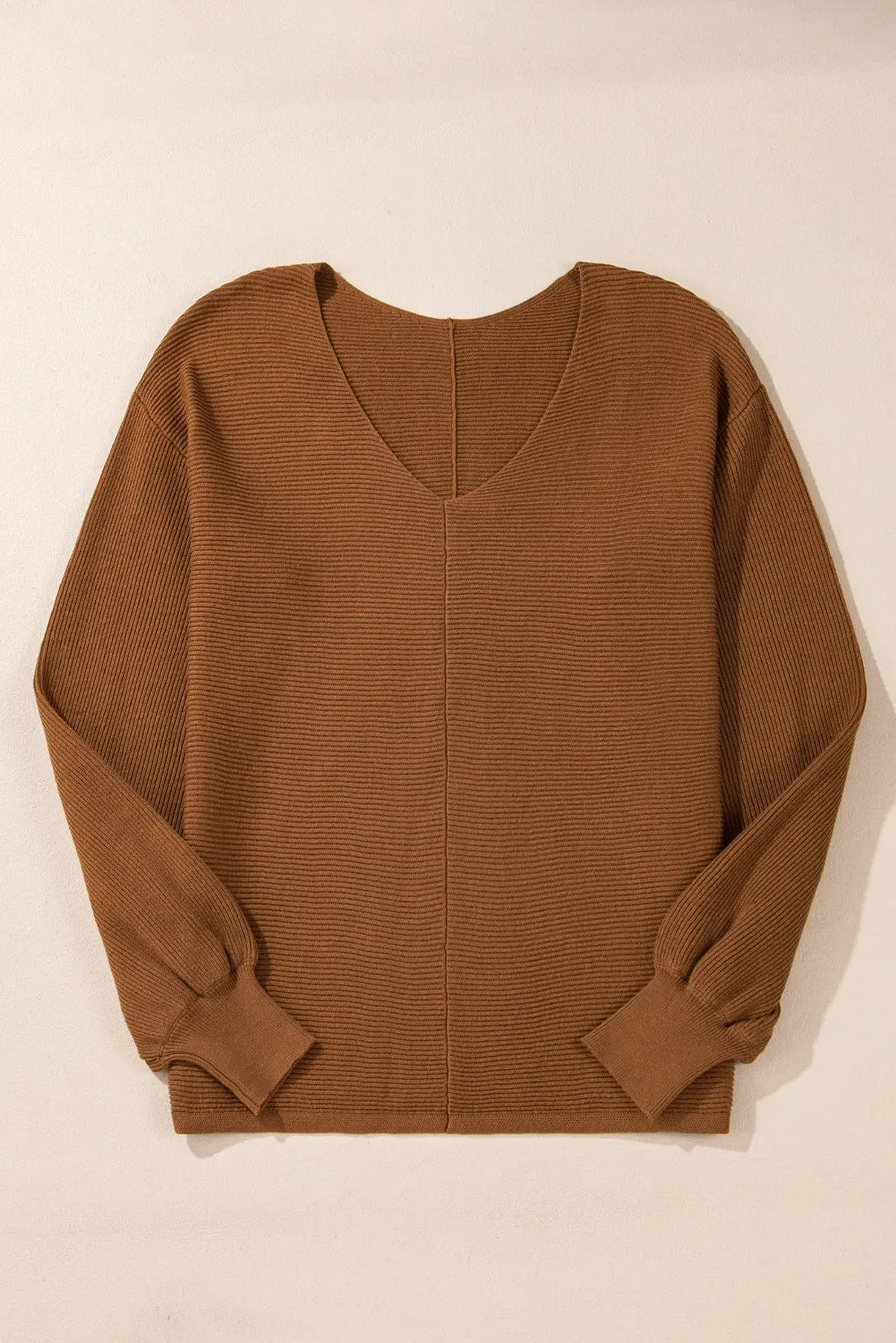 V-Neck Dropped Shoulder Long Sleeve Sweater - T - 1 COLOR -