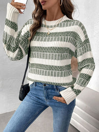 Thumbnail for Perfee Contrast Round Neck Long Sleeve Sweater - T - 1 COLOR -