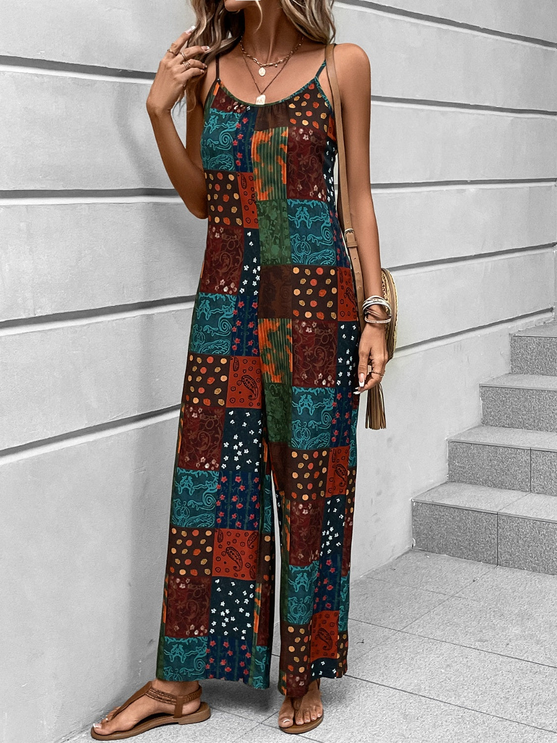 Printed Scoop Neck Spaghetti Strap Jumpsuit - T - 1 MULTICOLOR -