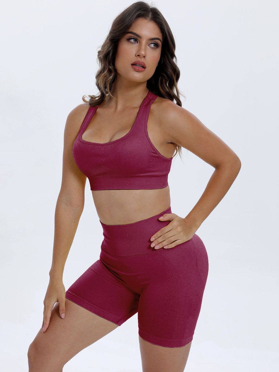 Scoop Neck Wide Strap Top and Shorts Active Set - 2 PCS. - T - 5 COLORS -