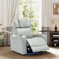 Thumbnail for PU Leather Power Recliner Individual Seat Home Theater Recliner With Cooling Cup Holder, Bluetooth Speaker, LED Lights,