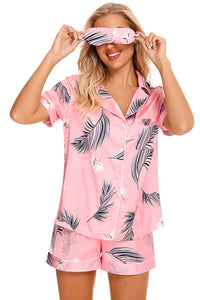 Thumbnail for Printed Button Up Short Sleeve Top and Shorts Lounge Set - 2 PCS. - T - 10 COLORS -