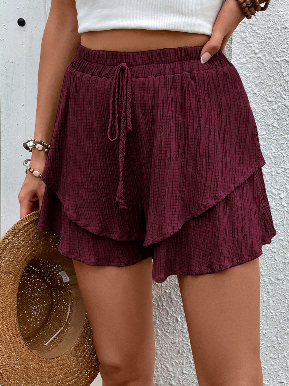 Tied Layered High Waist Shorts - T - 5 COLORS -