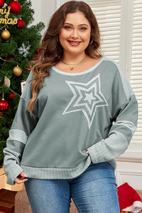 Thumbnail for Plus Size Star Round Neck Long Sleeve Top - SIZES 1XL THRU 3XL ONLY - 1 COLOR -