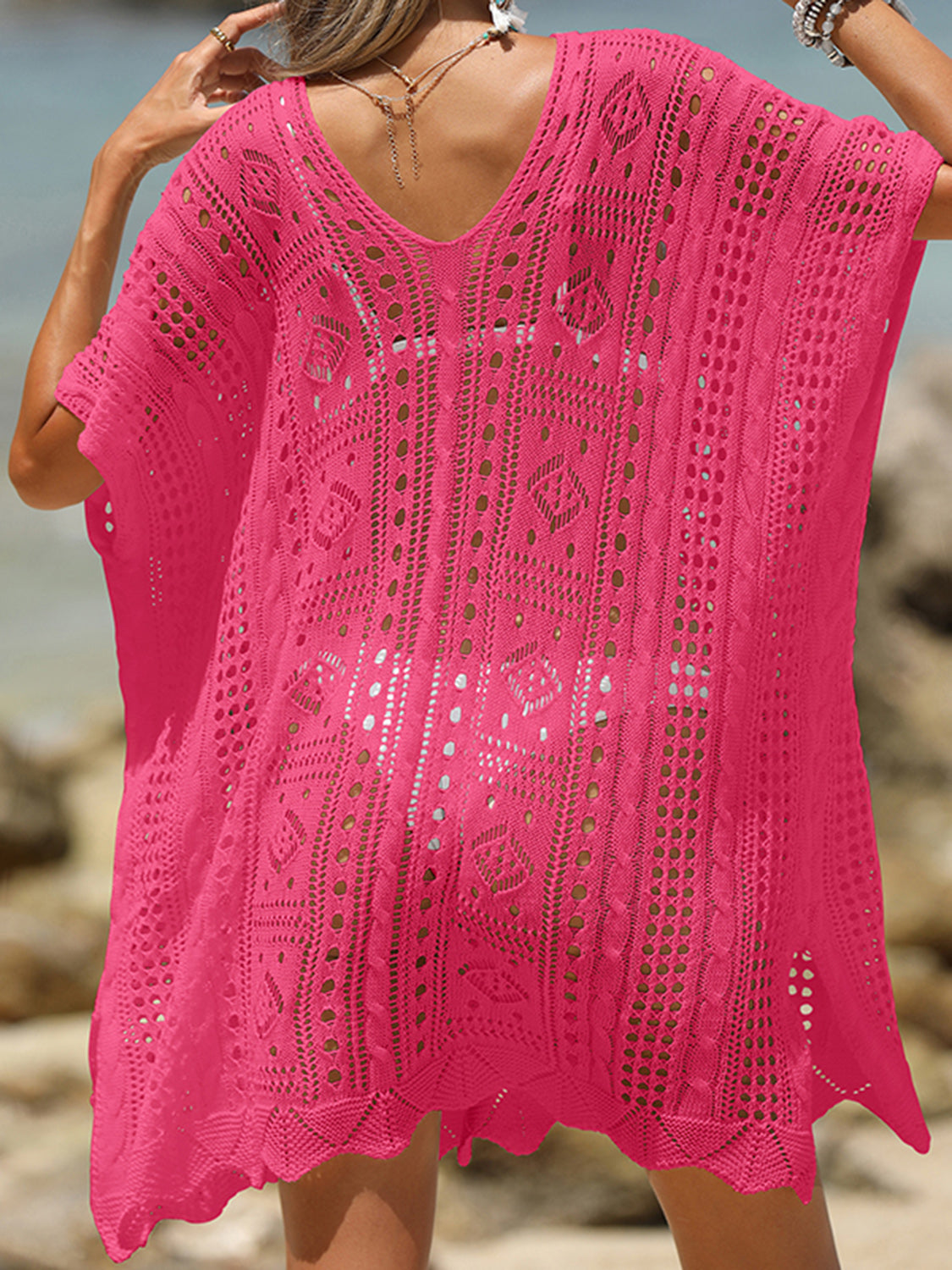 Openwork Half Sleeve Cover-Up - 1 SIZE FITS ALL - T - 5 COLORS -