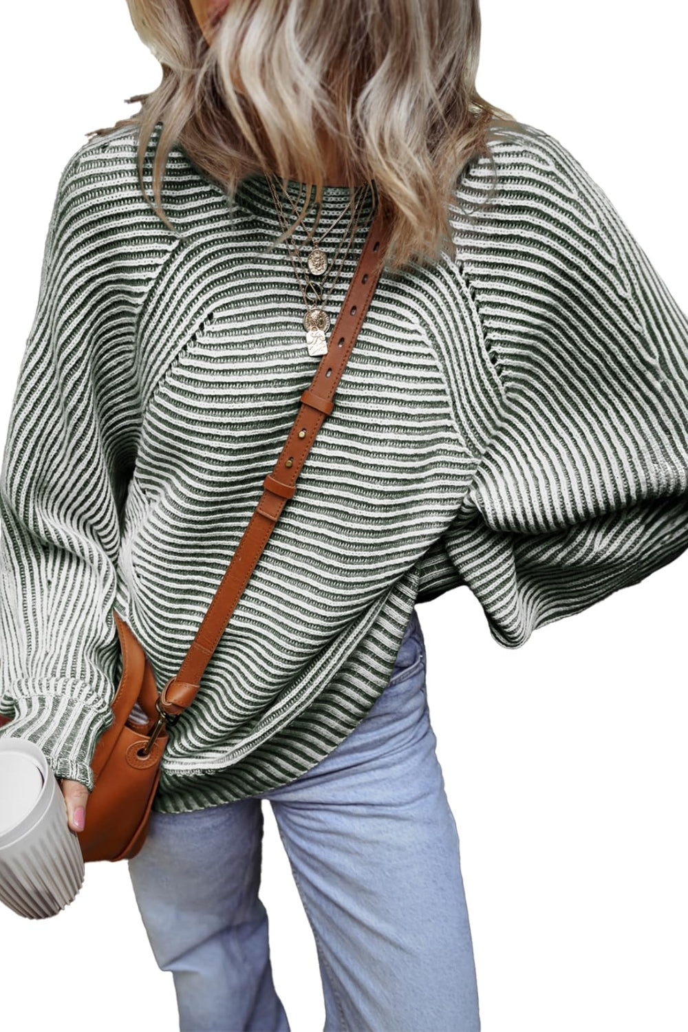 Textured Striped Round Neck Long Sleeve Top - T - 6 COLORS -