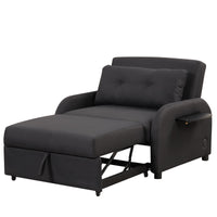 Thumbnail for Pull Out Sofa Sleeper 3 in 1 With 2 Wing Table and Usb Charge for Nap Line Fabric for Living Room Recreation Room Black