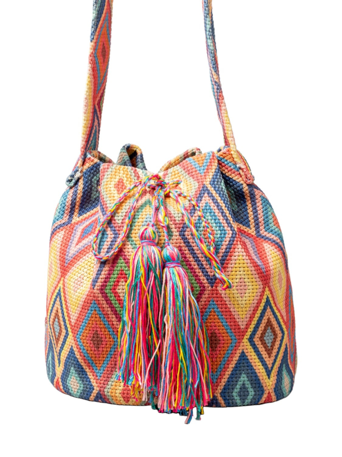 Drawstring Tassel Geometric Shoulder Bag - T - 5 COLORS -