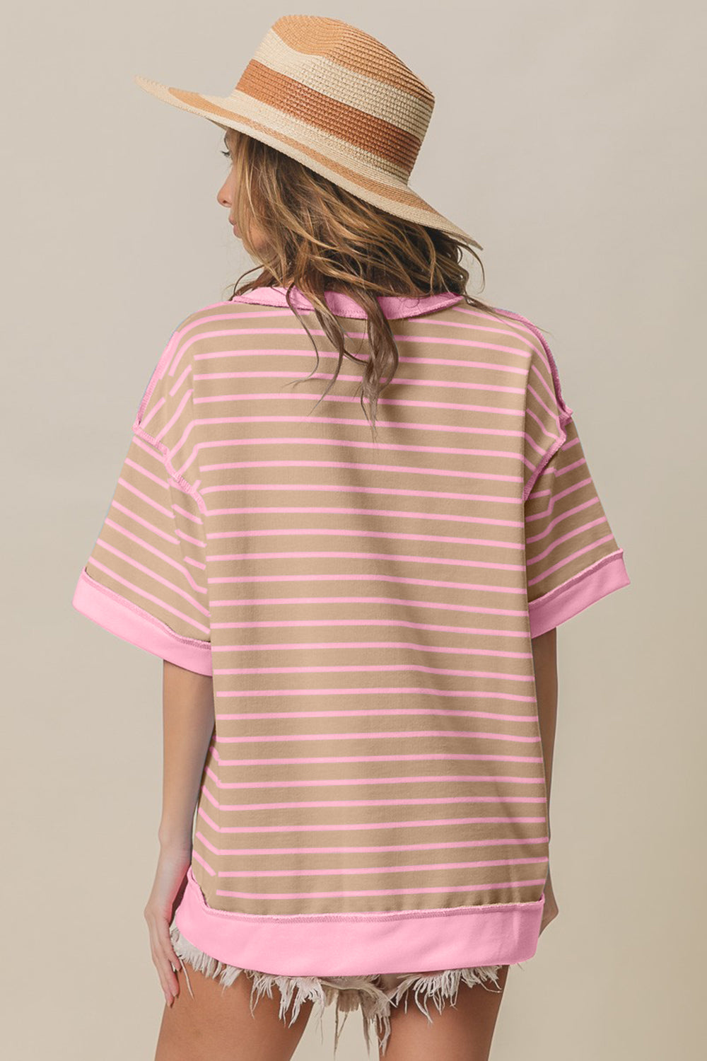 BiBi Exposed Seam Stripe Contrast T-Shirt - T - 1 COLOR -