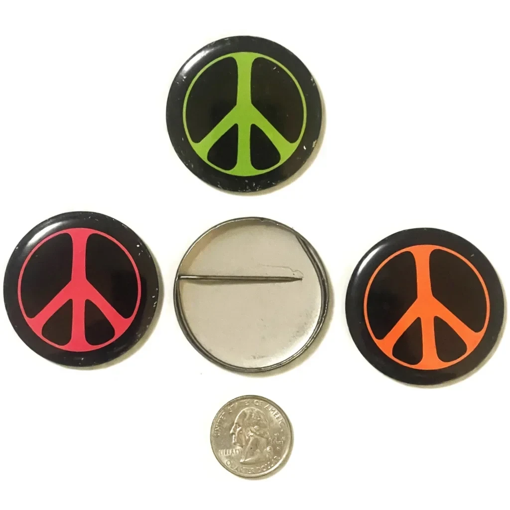 Vintage 1960s USA Neon Peace Pin Pinback, Civil Rights, Vietnam War Americana!