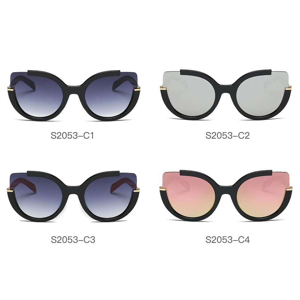 Cramilo - LENOX | Women Cut Out Round Cat Eye Fashion Style Vogue Sunglasses - 4 COLORS -