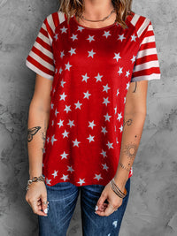 Thumbnail for Full Size Star Striped Round Neck Short Sleeve T-Shirt - T - 3 COLORS -