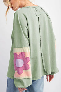 Thumbnail for Flower Patch Round Neck Balloon Sleeve Top - T - 3 COLORS -