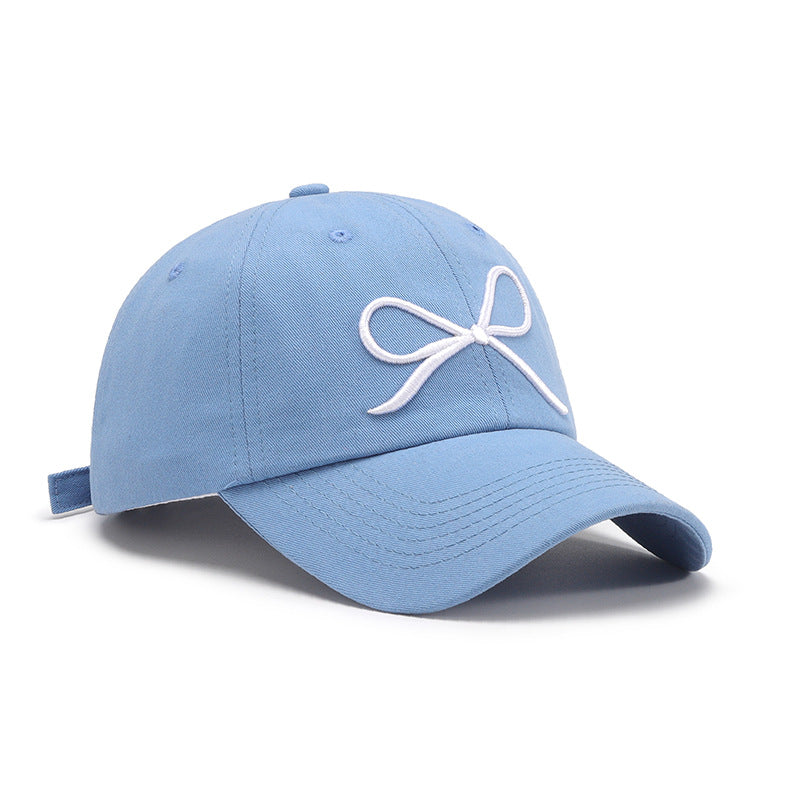 Bow Embroidered Cotton Baseball Cap - T - 7 COLORS -