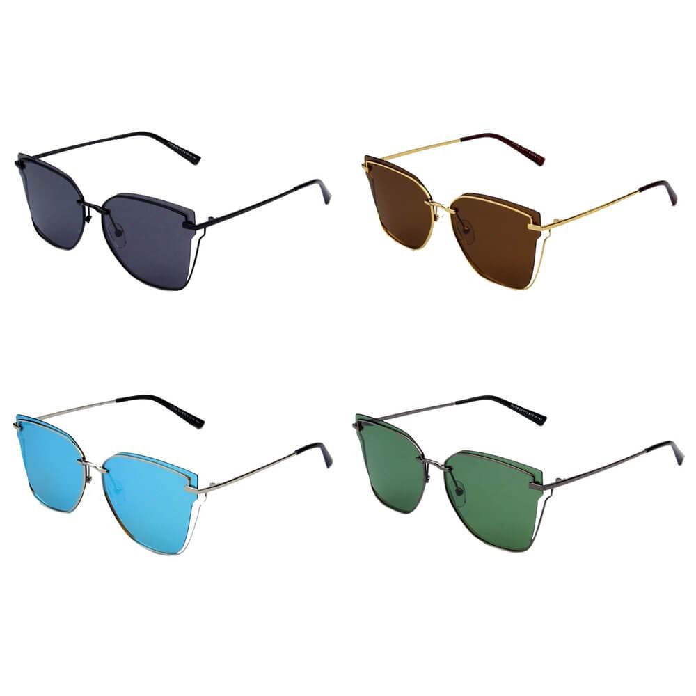 Cramilo - MURCIA | Women Fashion Block Cat Eye Flat Lens Wire Art Polarized Sunglasses - 4 COLORS -