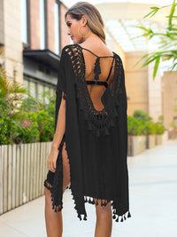 Thumbnail for Tassel Cutout Half Sleeve Cover-Up - T - 3 COLORS -