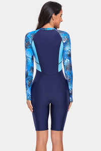 Thumbnail for Printed Half Zip Long Sleeve One-Piece Swimwear - T - 1 COLOR -