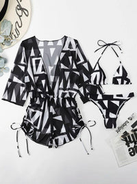 Thumbnail for Printed Halter Neck Bikini and Cover Up Swim set - 3 PCS. - T - 1 COLOR -