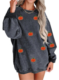 Thumbnail for Pumpkin Round Neck Long Sleeve Sweatshirt - T - 2 COLORS -