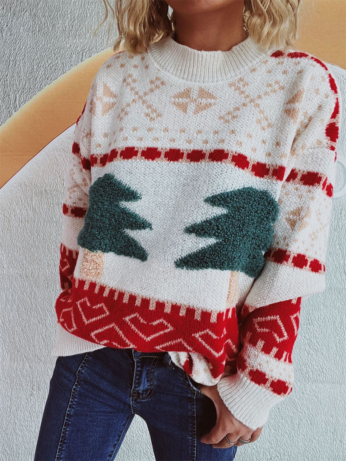 Christmas Tree Mock Neck Long Sleeve Sweater - T - 2 COLORS -