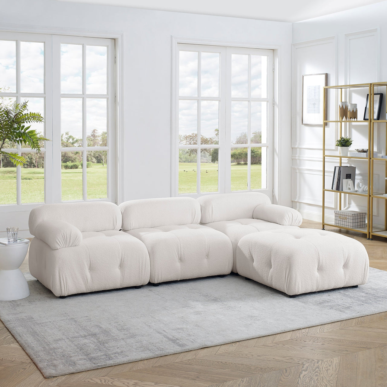 Modular Sectional Sofa, Button Tufted Designed and DIY Combination,L Shaped Couch With Reversible Ottoman, Ivory Teddy F