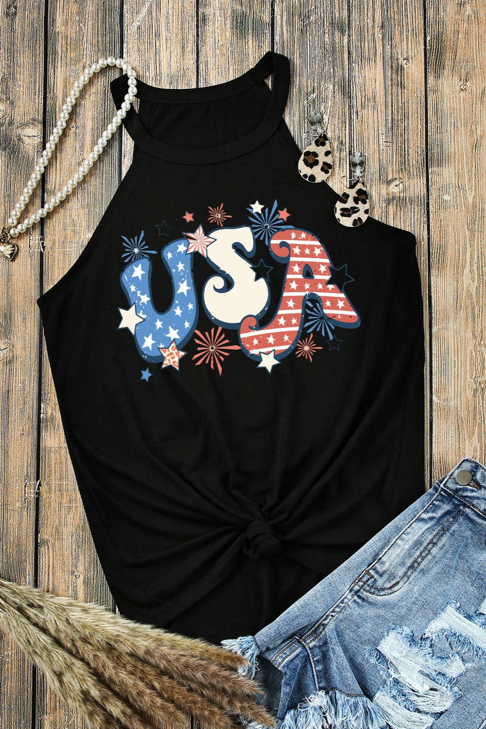 Letter Graphic Round Neck Tank - T - 1 COLOR -