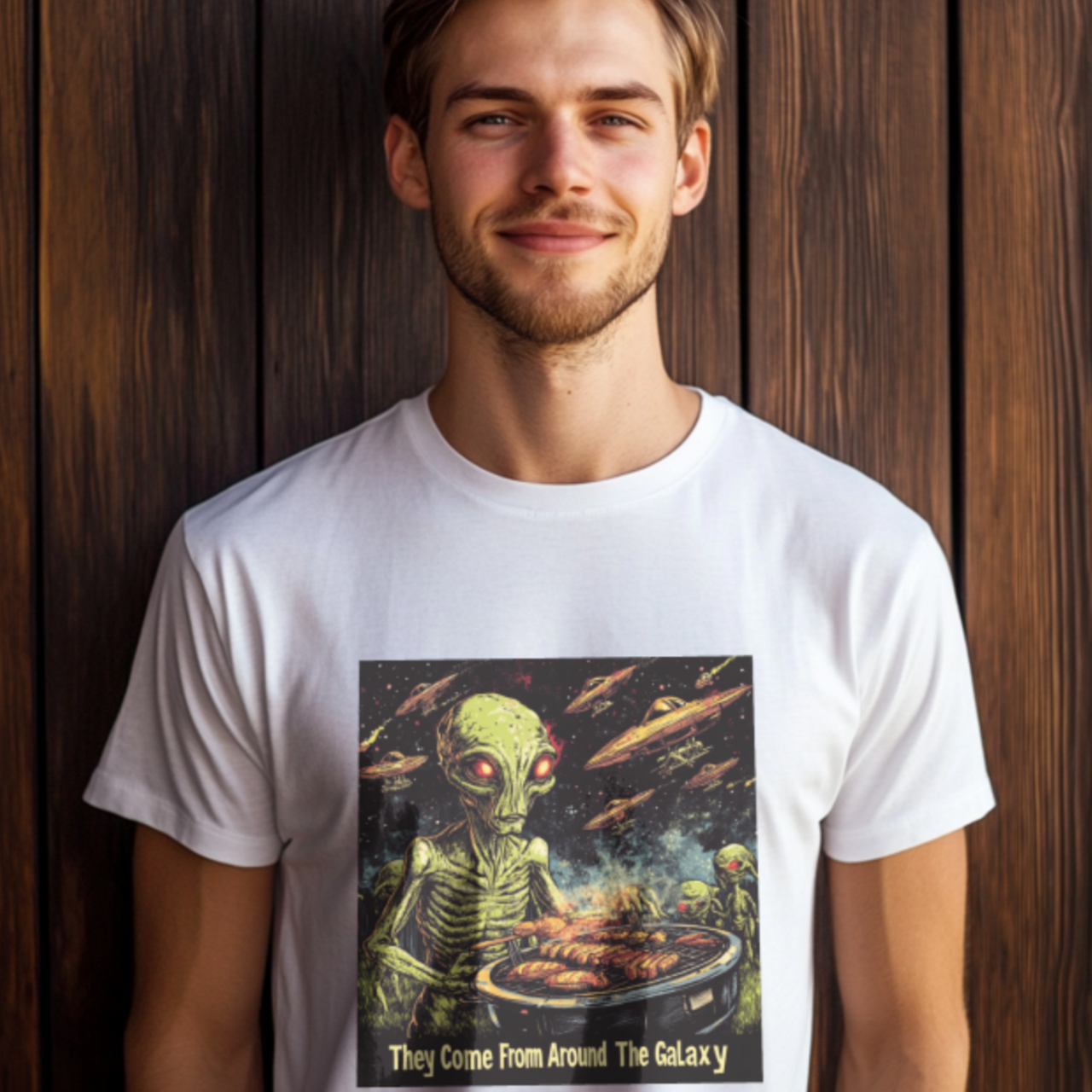 They Come From Around the Galaxy Alien T-Shirt, Alien Grilling Tee - 2 COLORS -