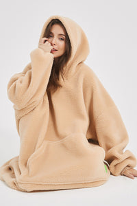 Thumbnail for Lantern Sleeve Oversized Hooded Fuzzy Lounge Dress - 1 LARGE OVERSIZE - T - 2 COLORS -