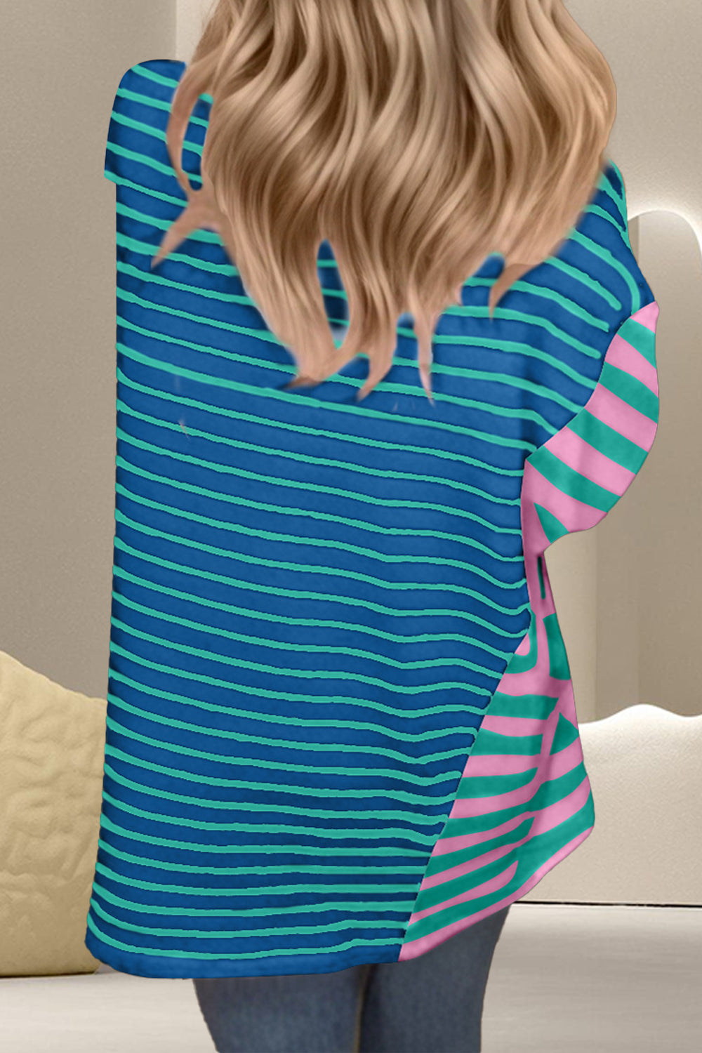 Striped Round Neck Half Sleeve T-Shirt - T - 1 COLOR -