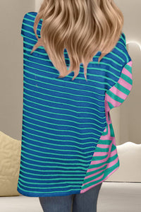 Thumbnail for Striped Round Neck Half Sleeve T-Shirt - T - 1 COLOR -