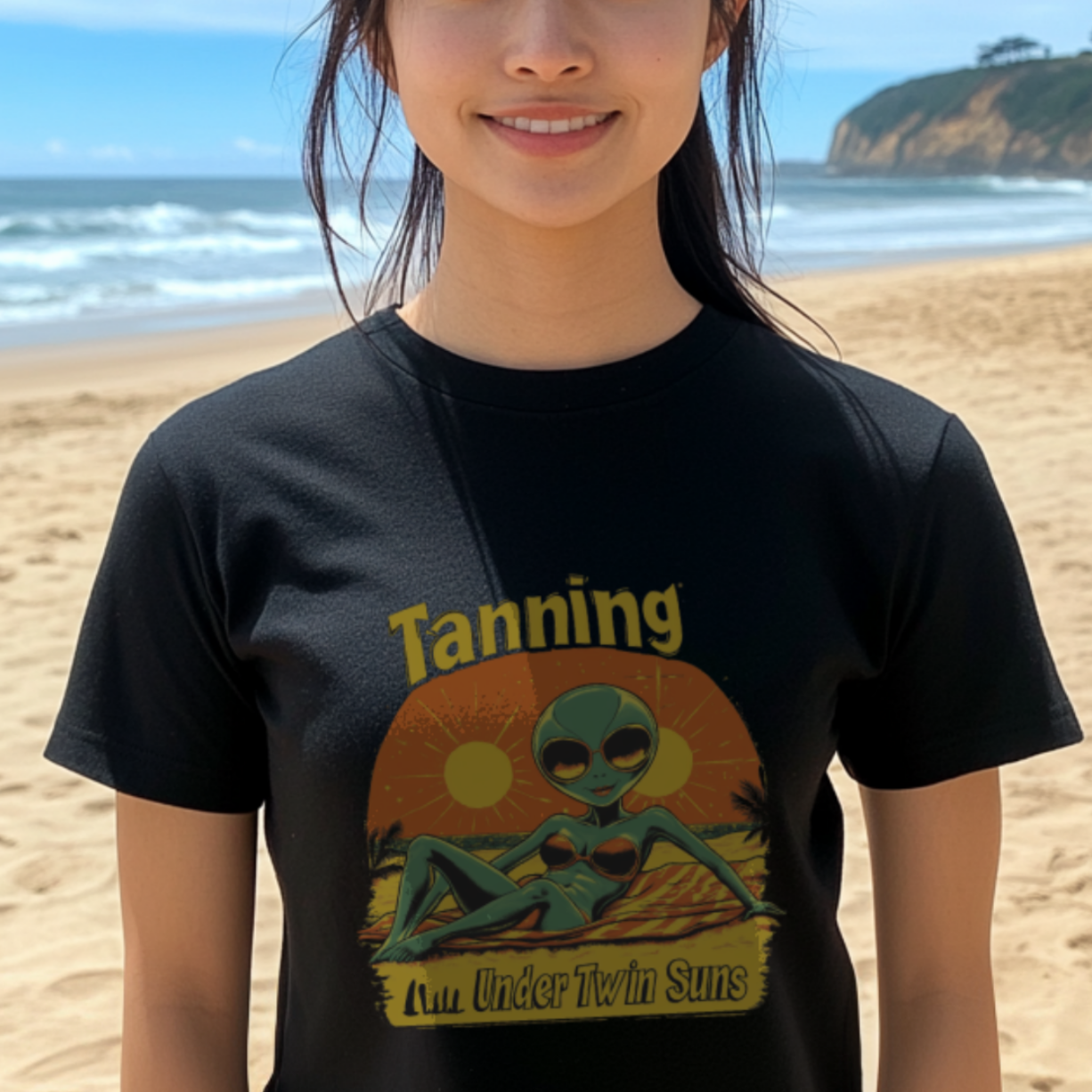 Tanning Under Twin Suns Alien Beach T-Shirt, Alien Tee - 2 COLORS -