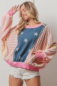 Thumbnail for BiBi Stars and Stripes Round Neck Long Sleeve Top