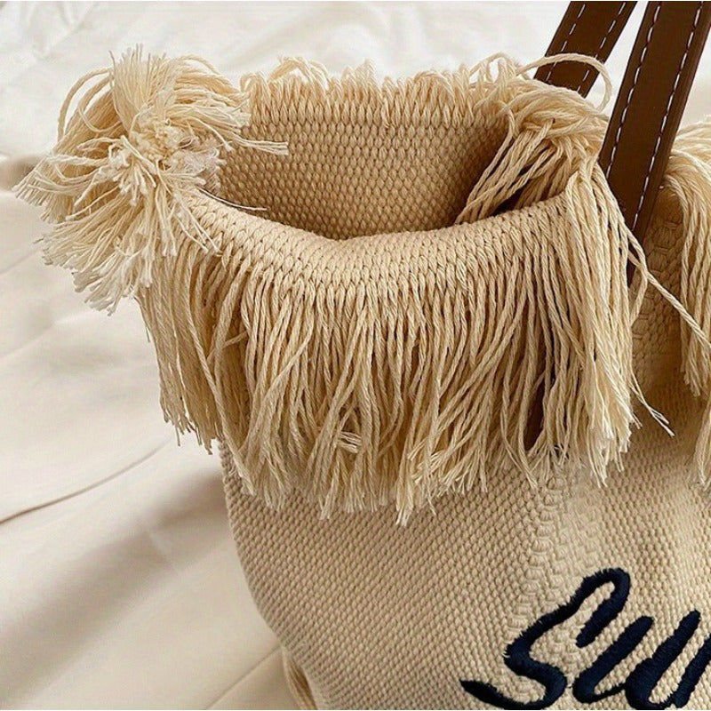 Shomico - Beach Bag Vacation Purse Bohemia Canvas Woven Tote Bag Simple Purse - 5 COLORS -