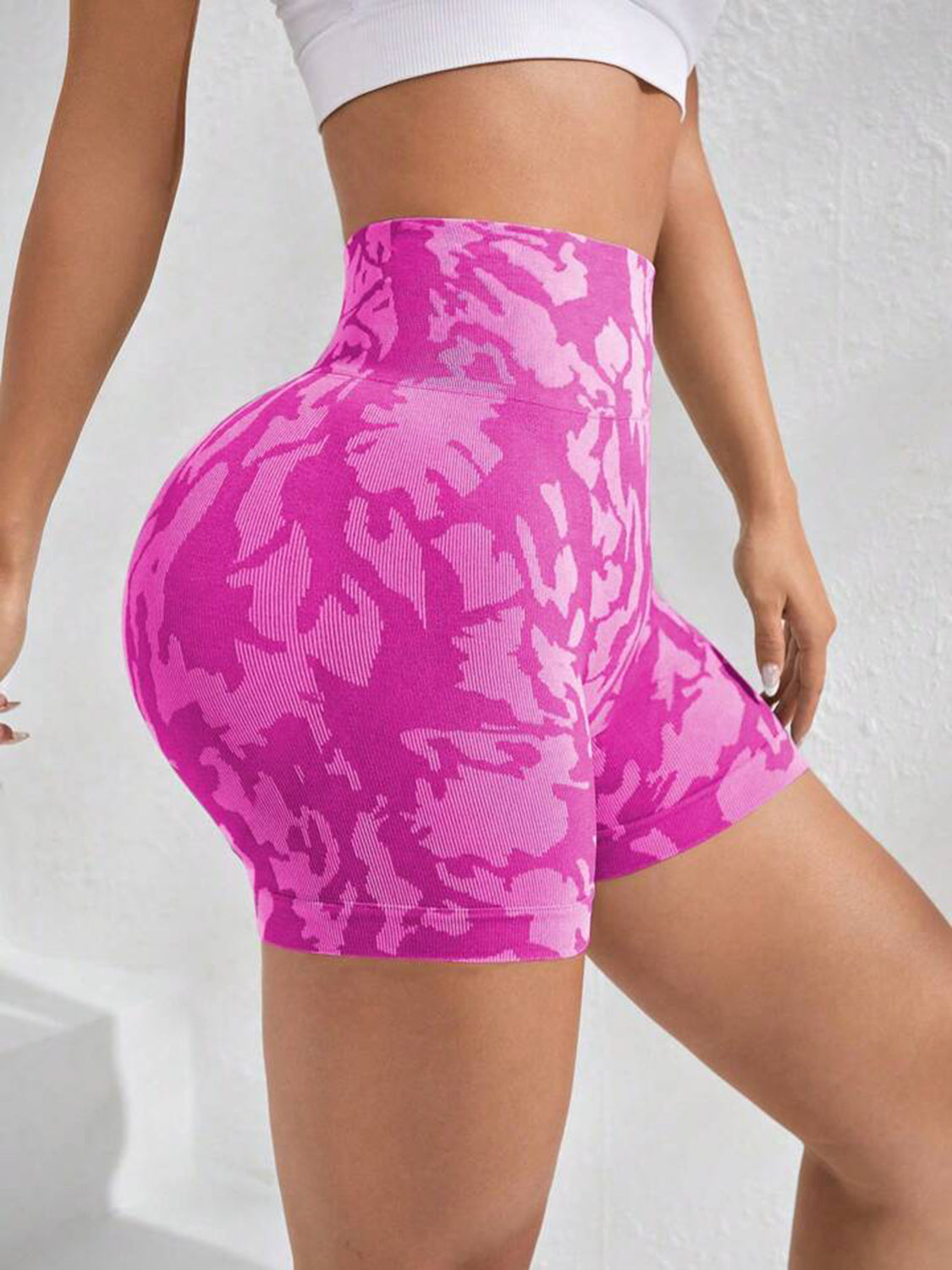 Printed High Waist Active Shorts - T - 4 COLORS -