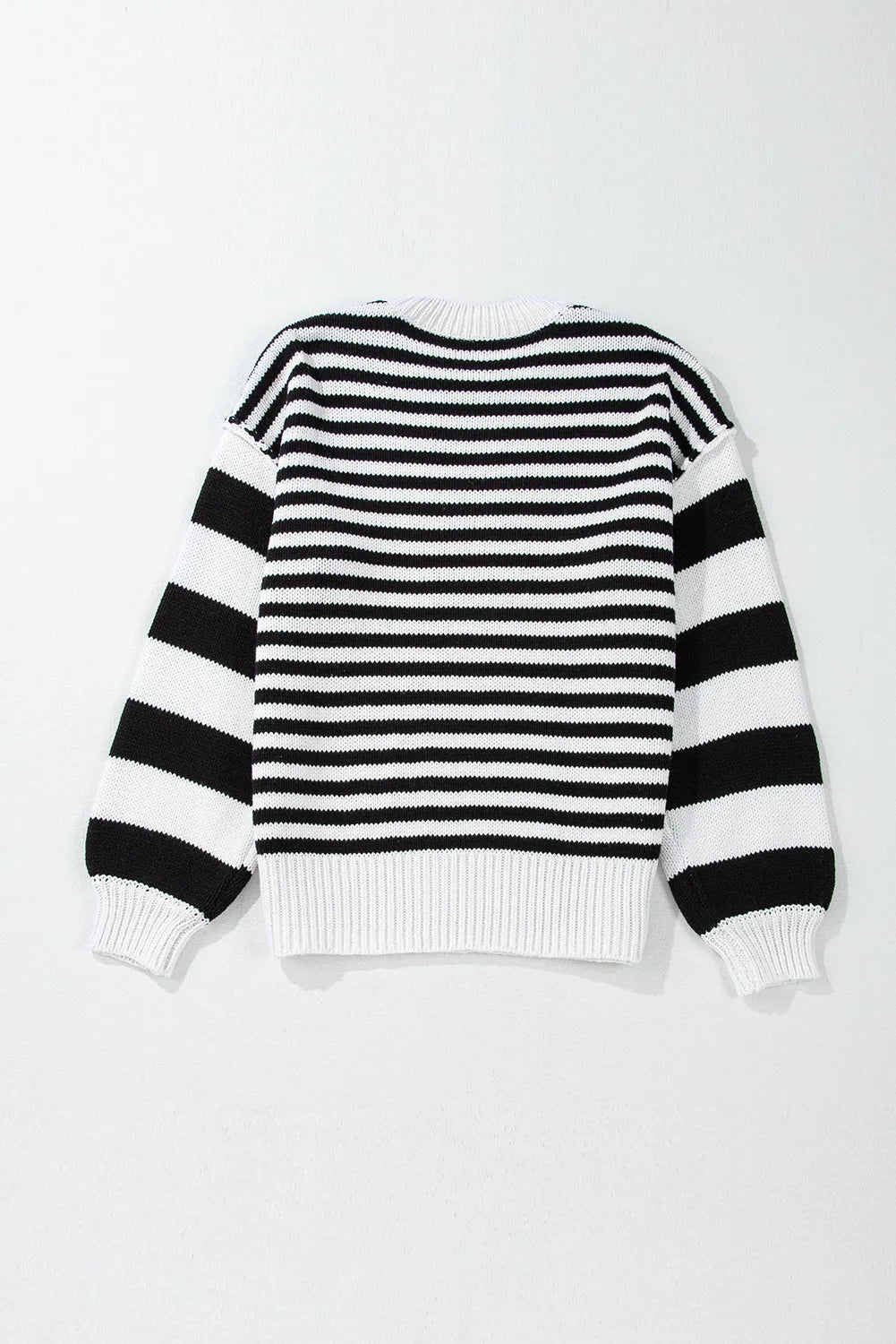 Striped Round Neck Long Sleeve Sweater - T - 1 COLOR -