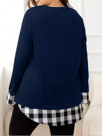 Thumbnail for Plus Size Plaid Hem Round Neck Long Sleeve Sweatshirt - XL THRU 4XL ONLY - T - 1 COLOR -