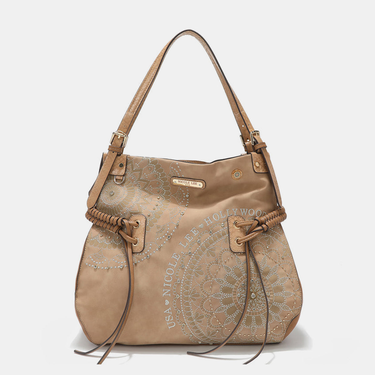 Nicole Lee USA Side Braided Tassel Inlaid Rhinestone Embroidery Hobo Bag - T - 4 COLORS -