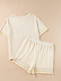 Thumbnail for Tassel Round Neck Top and Shorts set - 2 PCS. - T - 2 COLORS -