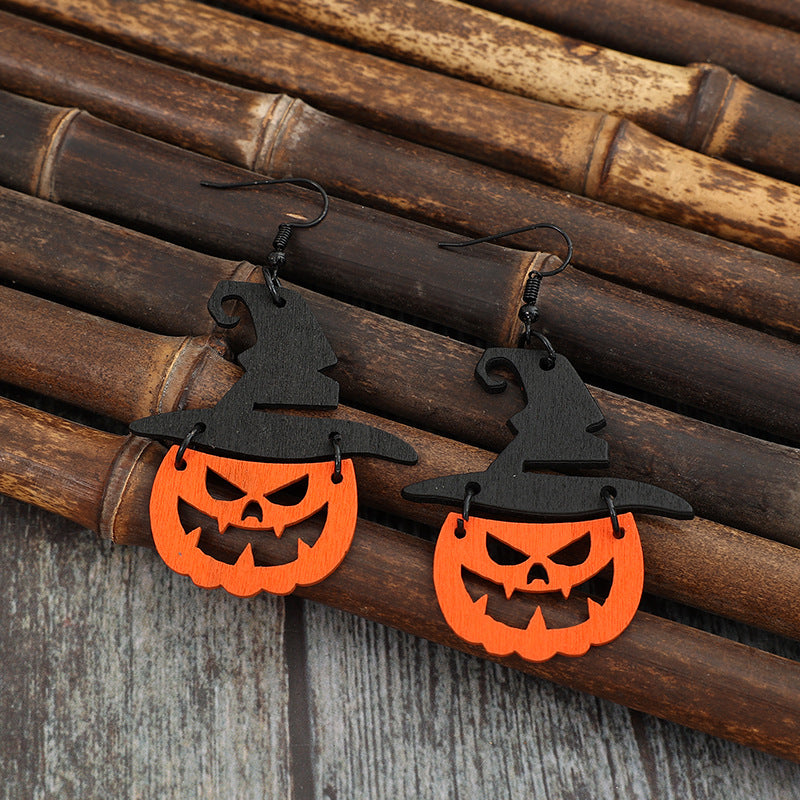 Wooden Pumpkin Shape Earrings - T - 1 COLOR -