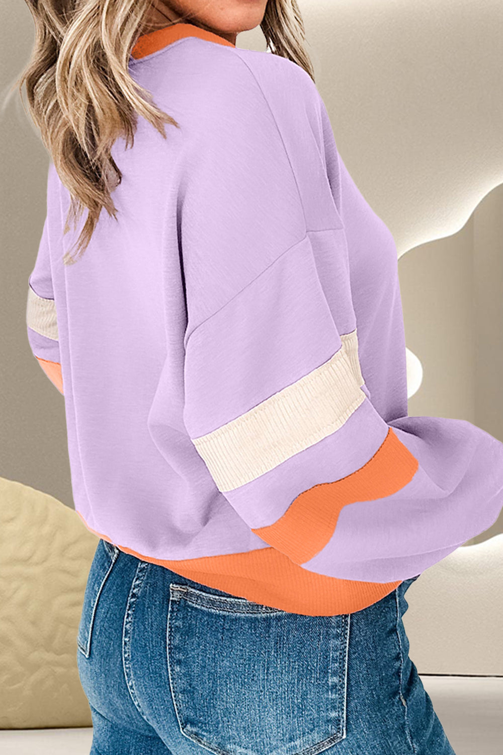 Color Block Long Sleeve Sweatshirt - T - 1 COLOR -