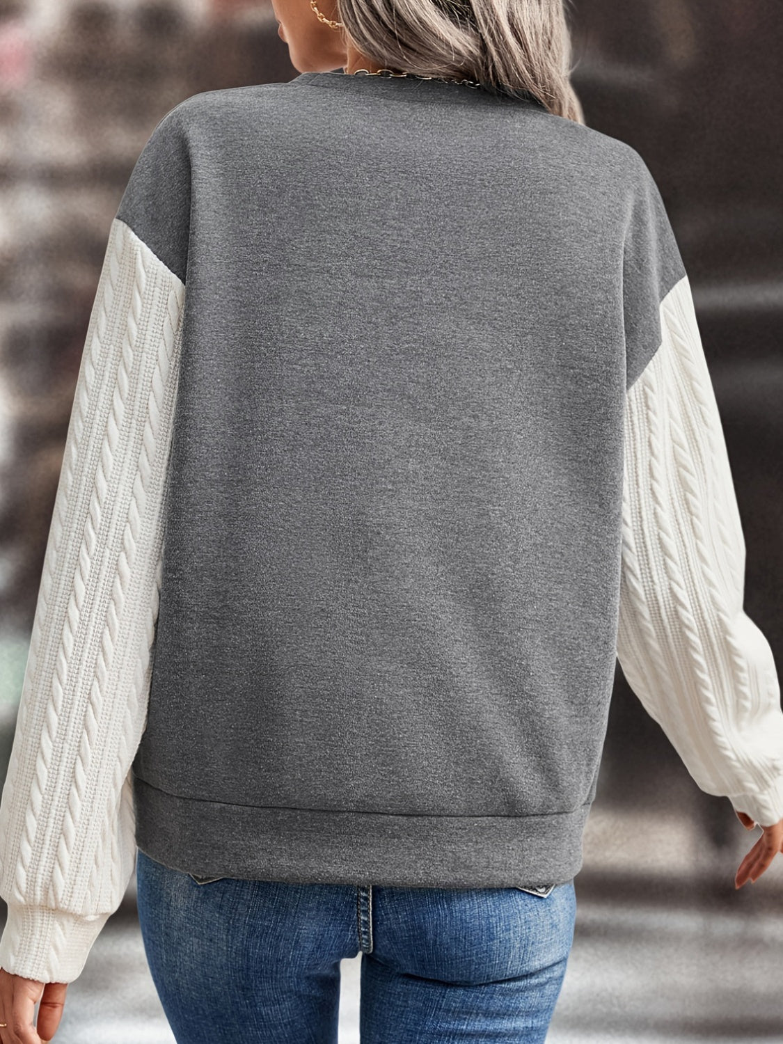 Contrast Round Neck Long Sleeve Sweatshirt - T - 1 COLOR -