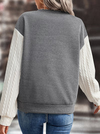 Thumbnail for Contrast Round Neck Long Sleeve Sweatshirt - T - 1 COLOR -