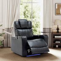 Thumbnail for PU Leather Power Recliner Individual Seat Home Theater Recliner With Cooling Cup Holder, Bluetooth Speaker, LED Lights,