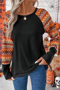 Thumbnail for Printed Round Neck Long Sleeve Top - T - 1 COLOR -