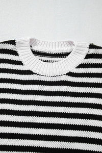 Thumbnail for Striped Round Neck Long Sleeve Sweater - T - 1 COLOR -