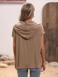 Thumbnail for Half Button Hooded Short Sleeve Blouse - T - 4 COLORS -