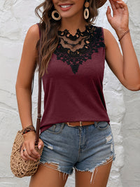 Thumbnail for Lace Detail Heathered Tank - T - 3 COLORS -