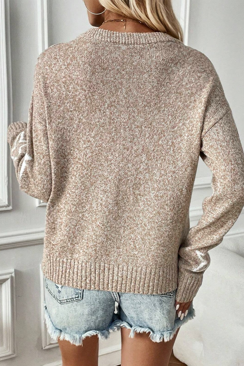 Star Round Neck Dropped Shoulder Sweater - T - 1 COLOR -