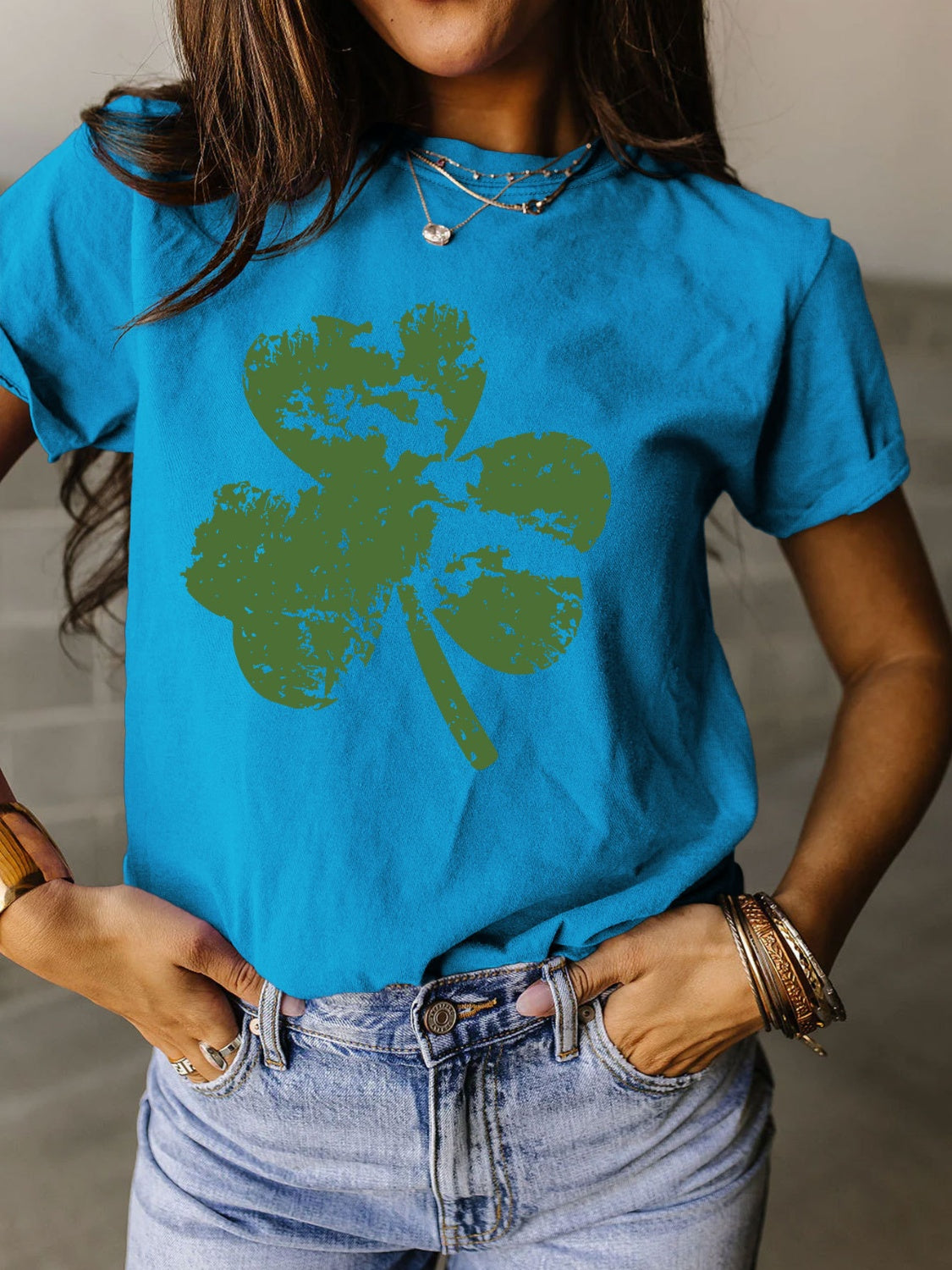 Full Size Lucky Clover Round Neck Short Sleeve T-Shirt - T - 11 COLORS -